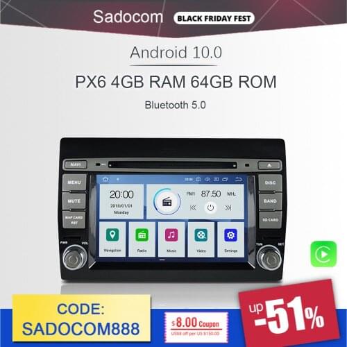 7" PX6 2 din Android 10.0 Car DVD player 6 Core 64GB ROM 4GB navigation autoradio car radio For Fiat BRAVO 2007-2009 2011 2012