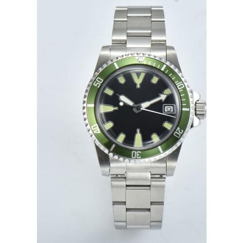 Watch Mens Japan NH35 Automatic Movement Stainless Steel Case Sapphire Green Luminous Free Nylon Strap 40mm glass 13