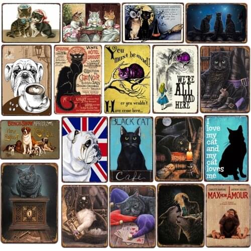Black Cat Snow Wolf Tin Sign Metal Tin Plate Painting Vintage Shabby Rusted Plaques Bedroom Home Decoration Pin Up Wall Signs