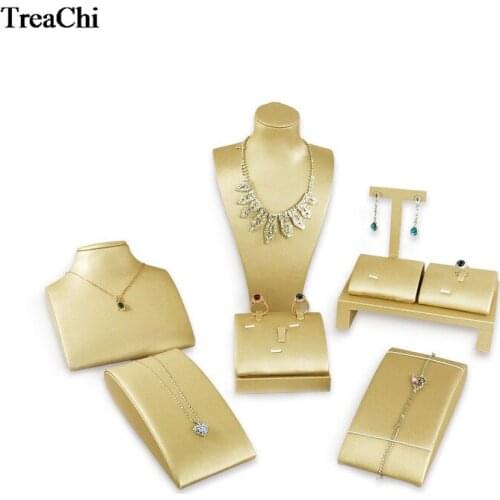 Quality Gold PU Leather Jewelry Ring Earring Display Necklace Showcase Jewelry Display Rack Stand Holder Jewelry Organizer