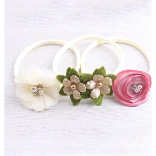 Baby Headband Rose Flower Crochet Elastic Hair Band 3PCS Infant Baby Toddler Girl Kids Headband 2 Colors