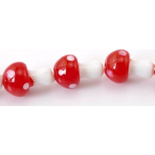 DoreenBeads Lampwork Glass Beads Mushroom White & Red Dyed 18mm x 12mm, Hole: 2mm, 36cm long, 2 Strands (Approx 20 PCs/Strand)