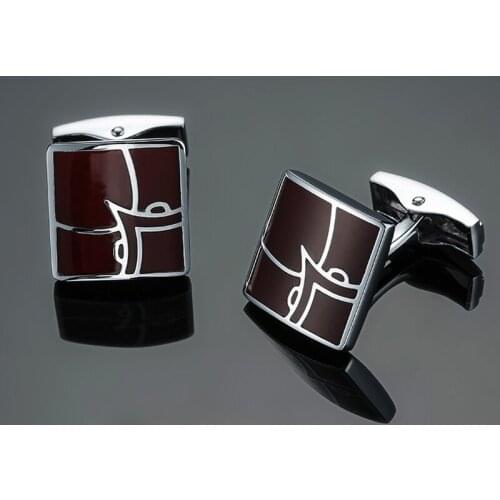 DY High quality brass Square Red Enamel Silvery Fox pattern Cufflinks Mens French shirt Cufflinks free shipping