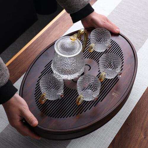 Elliptical Shape Tea Tray Bamboo Pu'er Tea Board Large Capacity Oval Water Storage Tray