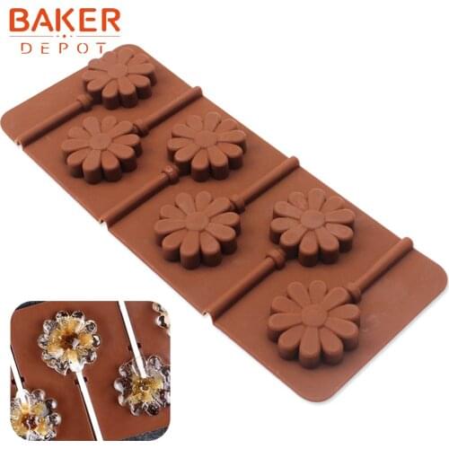 Silicone candy mold flower sunflower lollipop molds DIY chocolate gummy mold cake bakeware tool cake decoration with plastic rod