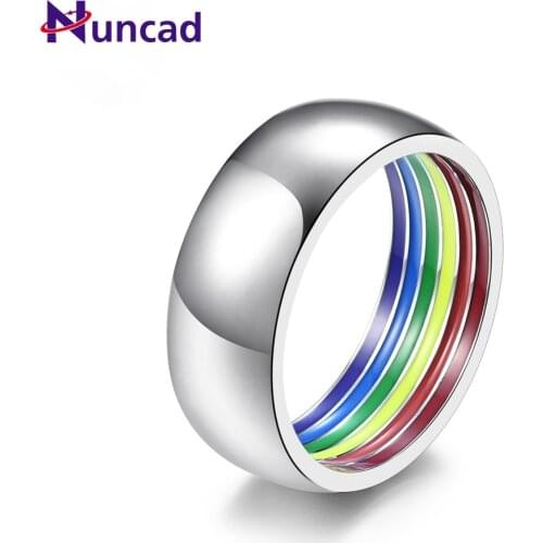 Rainbow Flag Titanium Steel Ring Outer Arc Glue Dripping Gay Lesbian Pattern Gay Ring Good Quality