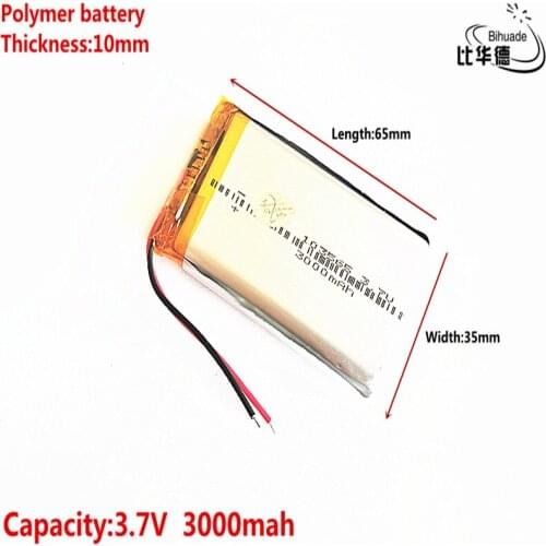 Liter energy battery Good Qulity 3.7V,3000mAH 103565 Polymer lithium ion / Li-ion battery for tablet pc BANK,GPS,mp3,mp4