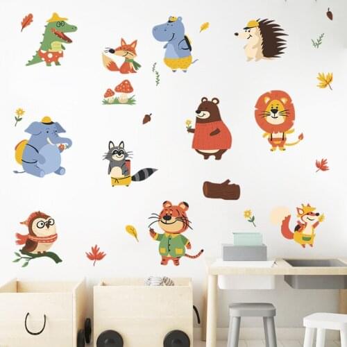 Small Cartoon Animal Wall Stickers for Kids Room Wall Decor Boy Baby Bedroom Wall Decals Home Decoration Self-Adhesive Stickers