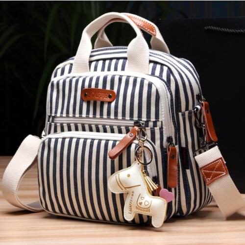 Multifunctional Advanced Level Stripe Canvas Mommy Bag Diaper Bag Baby Nappy Bags Maternity Mommy Backpack/Hand Small Square Bag