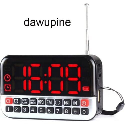 Dawupine Multi-function Mini Speaker Alarm Clock Radio MP3 Portable Audio Player SD Card USB Reader Slot FM Radio Li-ion Battery