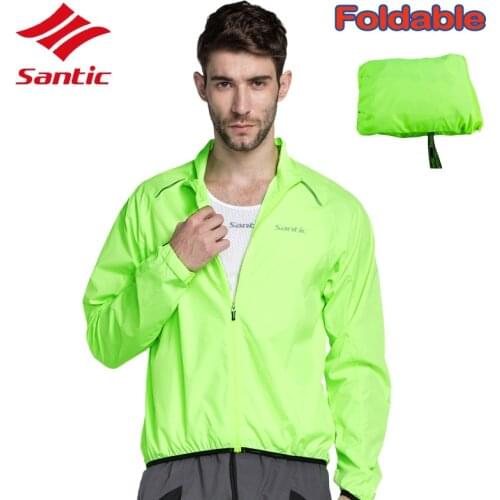 Santic Men Folding Ultralight Cycling Jacket Waterproof Outdoor Sports Clothing Bike Rain Jacket Raincoat Long Sleeve Clothes