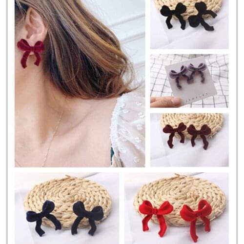 2021New Fashion Velvet Cloth Bow-knot Stud Earrings For Women Korean Trendy Geometric Statement Earring Jewelry Gifts