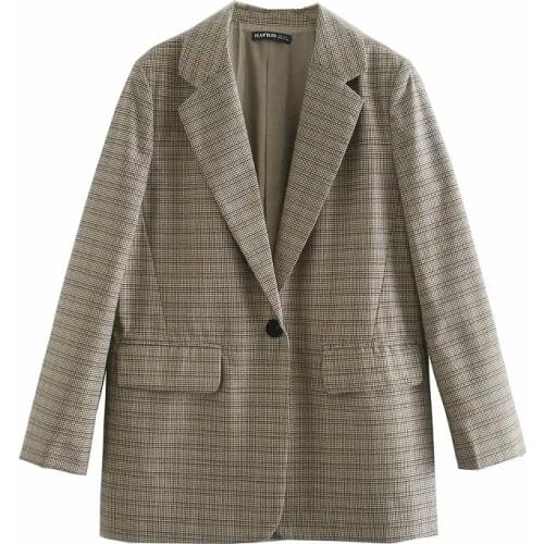 AFEENYRK 2021 New Women Vintage Plaid Chic Business Blazer Office Ladies Single Breasted Casual Slim Outwear Suit Tops