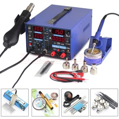 YIHUA 853D 2A 4 LED With 5V USB New Type 3 In 1 Soldering Station + Soldering Iron + Power Supply + Tweezers wand rosin tape