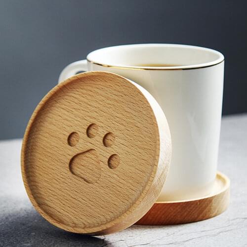 1Pc Wood Coaster Round Cup Mat Cute Cat Claw Beech Wood Coaster Decorative Mug Coaster Wood Placemat Kitchen Table Accessories