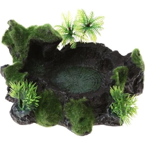 Drop Shipping Reptile Decor Resin Reptile Platform Artificial Tree Design Reptile Water Dish Bowl for Lizard Gecko Water Frog