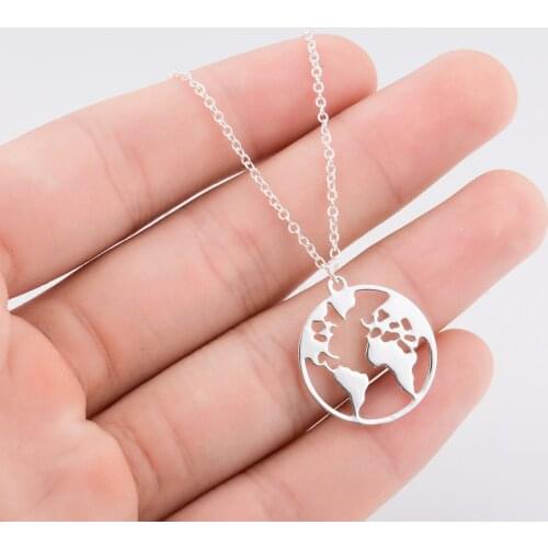 Origami World Map Necklace Geometric Round Pendant Necklaces Circle Choker Jewelry For Women