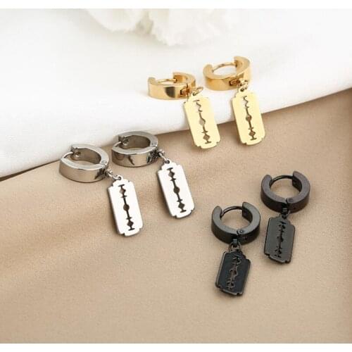2020 ins Hot Stainless steel blade Pendant Stud Earrings For Women Girls Fashion Punk Hip Hop Ear Jewelry Party best Gifts