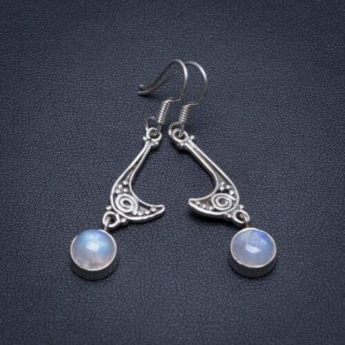 Natural Rainbow Moonstone Handmade Vintage 925 Sterling Silver Earrings 2" S1615