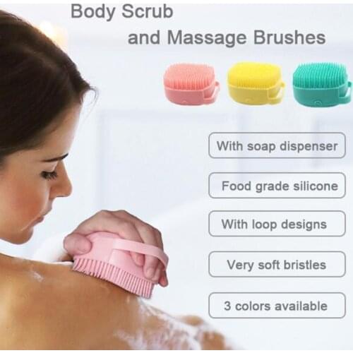 Silicone Body Brush Shower Scrubber with Shower Gel Dispenser Function Soft Bath Massage Exfoliating Cleaning A0NC