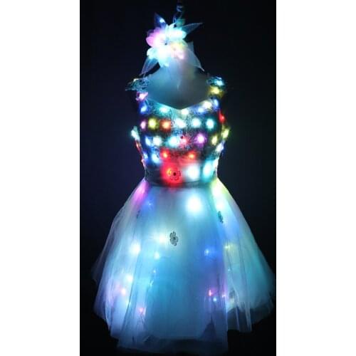 LED Dress Luminous Dress Glowing Wedding Dress Clothes Luminous Headwear Short Low Cut Group Skirt Women Ballroom Dance Clothing