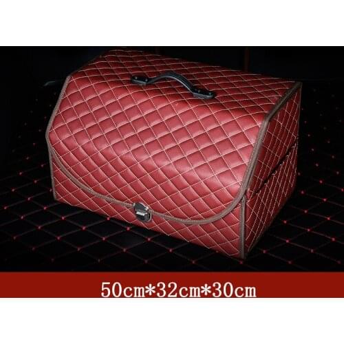 Premium Embroidered Microfiber Leather Folding Car Trunk Organizer Storage Box With Lock and Cover For Vans, SUV, Cars, Trucks