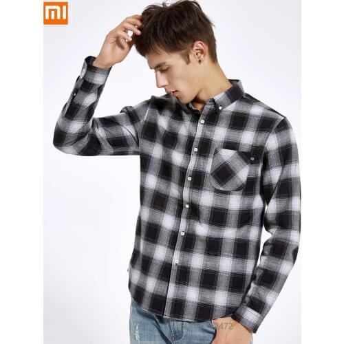 Xiaomi MIKEBOY trend tooling Autumn Men 's Loose cotton Plaid shirt coat Lapel Long Sleeve Shirt male Fashion letter print Jack