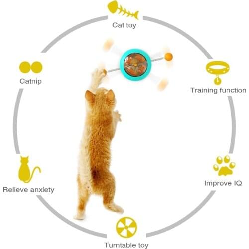 Funny Windmill Teasing Interactive Cat Toy Turntable Spring Teaser Stick Wand Catnip Ball Pet Puzzle