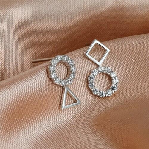 Female Luxury White Zircon Geometric Earrings For Women Simple Fashion Jewelry 925 Sterling Silver Triangle and Square Earrings