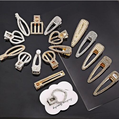 Golden Metal Hairpin Diamond Drip Fashion Concise Geometry Rhinestone Pince Cheveux Hair Clips for Women with Crystal Rhinestone