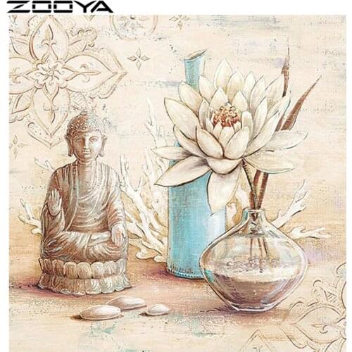 ZOOYA Round Diamond Painting 5D Embroidery Diamond Mosaic Pattern Rhinestone Painting Needlework Buddha Flowers Religion R355