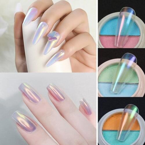 1g/box Double Color Solid Aurora Nail Powders Transparent Holographic Neon Nail Glitters Chameleon Powder Nail Art Decoration