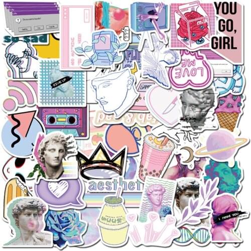 10/30/50PCS Cute Psychedelic Steam Wave Style Sticker VSCO Girl Sticker Literary Laptop Graffiti Sticker Wholesale