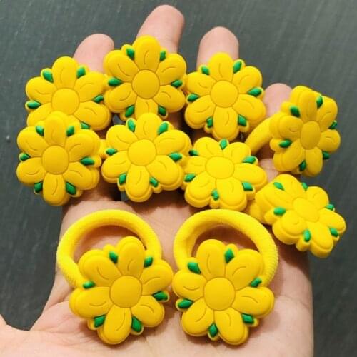 10Pcs/set Mix Candy Color Yellow Flower Hair Accessories Children Rubber Bands Scrunchies Elastic Hair Bands Girls Headband Ties