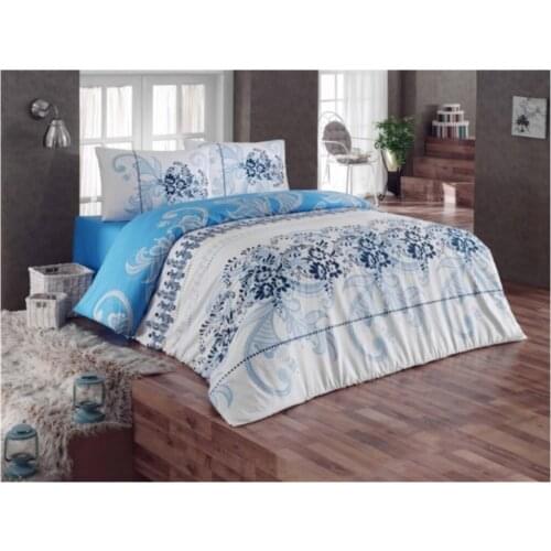 %100 Pamuk Light Çift Kişilik 200*220 Nevresim Takımı Jadore Mavi- Beyaz