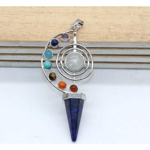 100-Unique 1 Pcs Silver Plated Pyramid With Colorful Small Round Beads Pendant Lapis Lazuli Jewelry