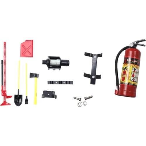 2 Set RC Car Part: 1 Set Luggage Rack Winch Shovel Fuel Tank Ax Decoration & 1 Set Metal Mini Fire Extinguisher