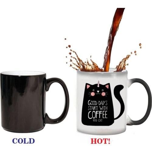 330ml Cute Cat Magic Mug Temperature Color Changing Chameleon Mugs Heat Sensitive Cup Coffee Tea Milk Mug Novelty Gifts