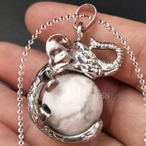 Free Shipping Women Fashion Jewelry White Howlite Ball Elephant Art Necklace With Chain 1pcs C5558n