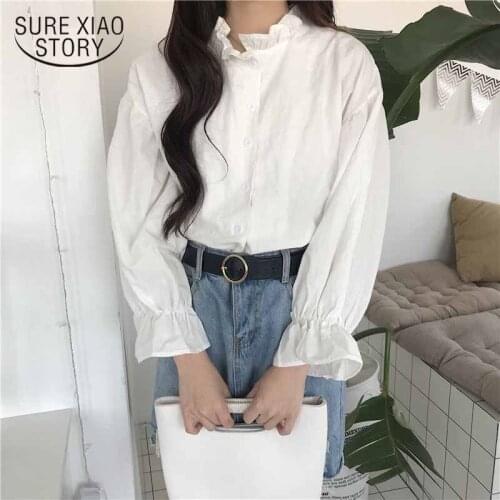 Korean Style White Solid Blouse Women New Autumn Shirt Female Long Sleeve Kawaii Casual Tops Stylish Hot Sale All-match 11359
