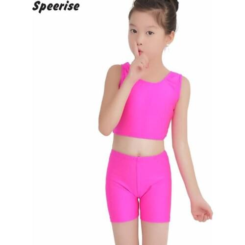 Kids Ballet Leotard Spandex Dance Sets Tight Two-piece Dance Suit Girls Spandex Cheerleaders Vest High Waist Shorts Dancewear