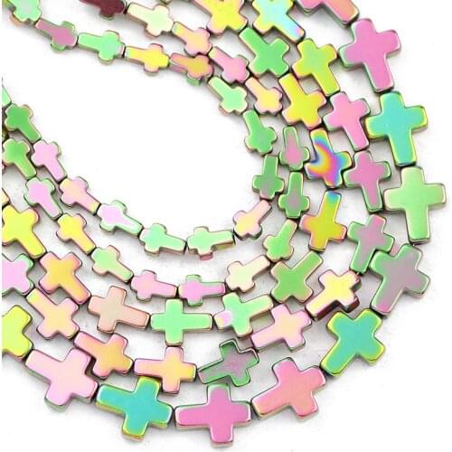 Natural Stone Cross Jesus Shape New Green Hematite 4x6/6x8/8x10MM Spacer Loose Beads For Jewelry Making Diy Bracelets Necklace