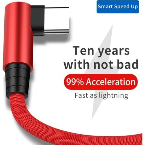 3PCS 90 Degree Elbow Type-C Data Cable Charging Cable for Samsung LG Xiaomi Huawei Mobile Phone Fast Charging Cable Usb Cable