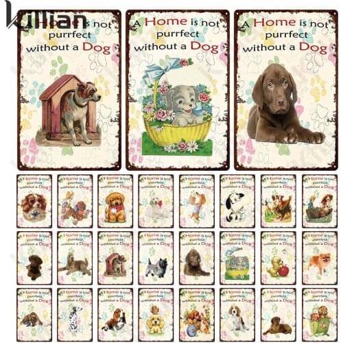 Cute Dog Pictures Metal Plate Fairy Tale Animal Painting Metal Poster Pastoral Dog Metal Plaque Bedroom Living Room Home Decor