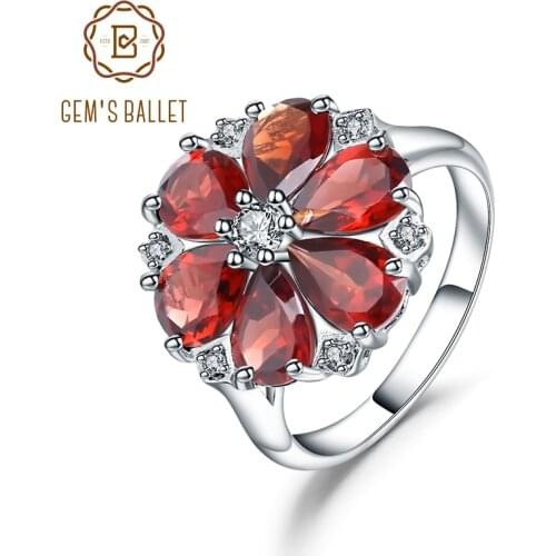 GEMS BALLET 5.05Ct Natural Red Garnet Cocktail Ring 925 Sterling Silver Gemstone Vintage Flower Rings For Women Fine Jewelry