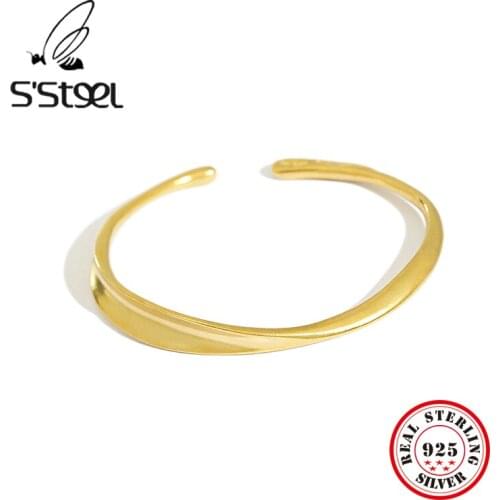 SSTEEL Korean Bangle 925 Sterling Silver For Women Irregular Minimalist Gold Open Bracelet Bangles Bracelet Jonc Argent Jewelry