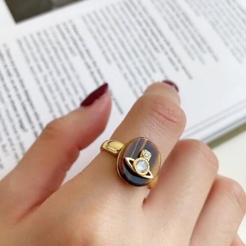MLKENLY S925 Sterling Silver Open ring Tigers Eye Saturn Statement Ring for Men and Women Jewelry Wedding Engagement Adjustable