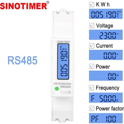 Multifunctional Digital Voltmeter Ammeter Wattmeter LCD Backlight Display DIN Rail KWH Meter AC 230V 5-100A RS485 Modbus Output