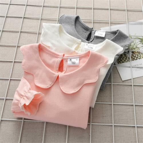 2021 Spring 1-7Y Toddler Kid Girls Solid Tops Ruffles Long Sleeve Blouses Autumn Spring Girls Clothes Gray White