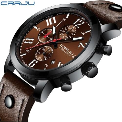 Relogio masculino CRRJU New Brand Creative Quartz Men Watch Leather Chronograph Army Military Sport Watches Clock Men Date Reloj